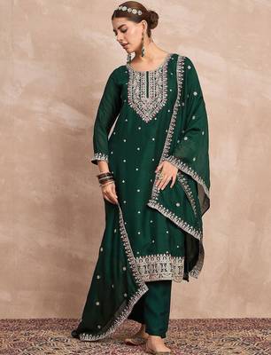 Women Ethnic Motifs Embroidered Regular Thread Work Kurta with Trousers & Dupatta 1