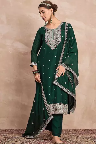 Women Ethnic Motifs Embroidered Regular Thread Work Kurta with Trousers & Dupatta