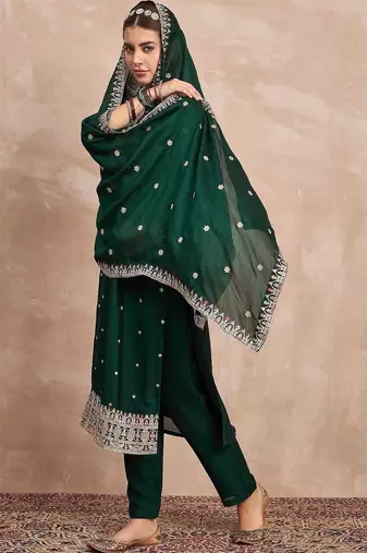 Women Ethnic Motifs Embroidered Regular Thread Work Kurta with Trousers & Dupatta