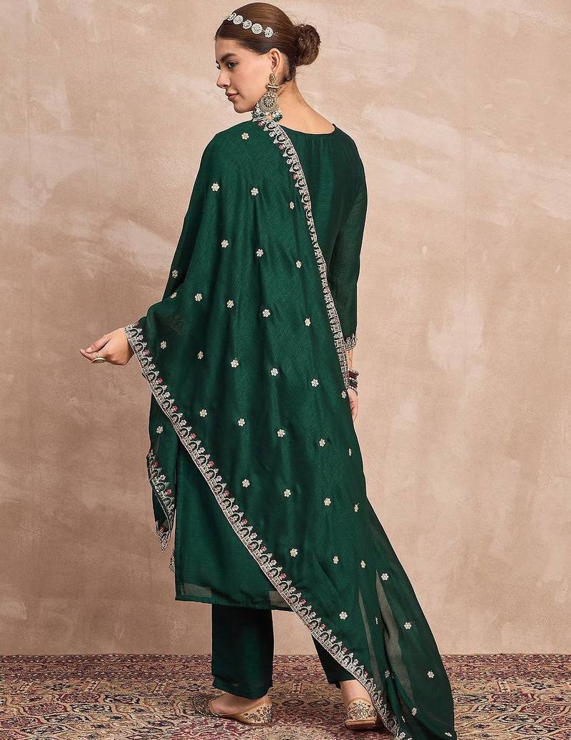 Women Ethnic Motifs Embroidered Regular Thread Work Kurta with Trousers & Dupatta