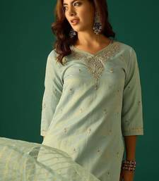 Ethnic Motifs Embroidered Zari Kurta With Sharara & Dupatta