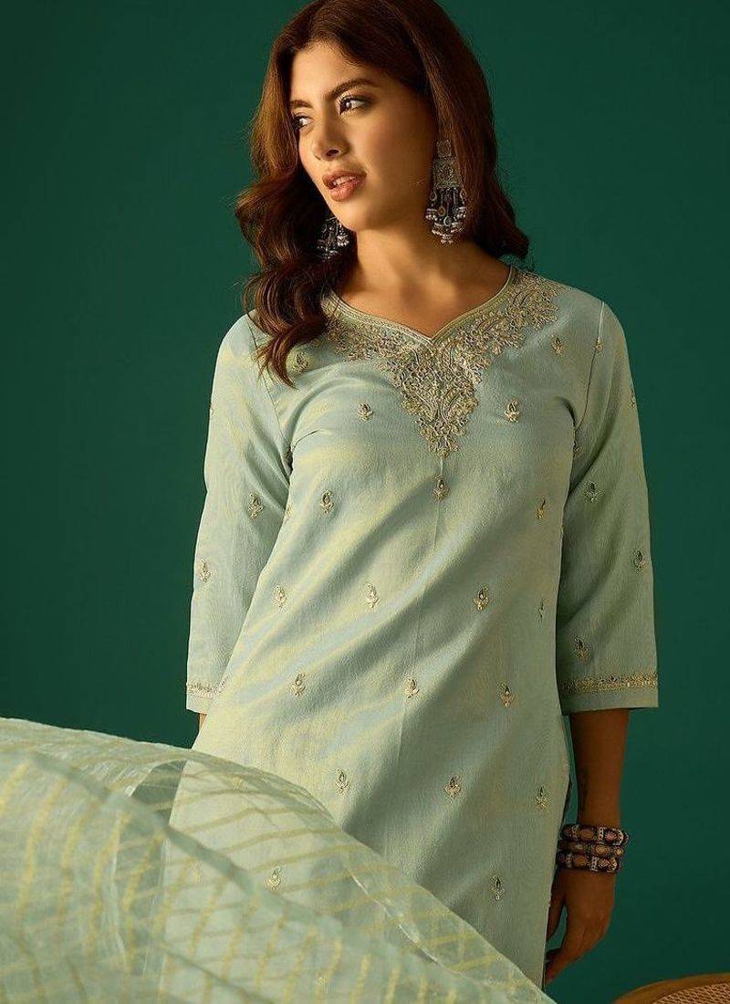 Ethnic Motifs Embroidered Zari Kurta With Sharara & Dupatta