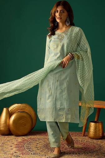 Ethnic Motifs Embroidered Zari Kurta With Sharara & Dupatta