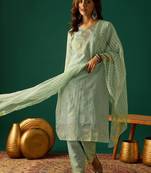 Ethnic Motifs Embroidered Zari Kurta With Sharara & Dupatta