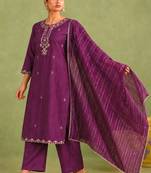 Women Ethnic Motifs Embroidered Kurta With Trousers & Dupatta Kurta Sets