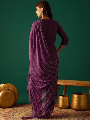 Women Ethnic Motifs Embroidered Kurta With Trousers & Dupatta Kurta Sets 5