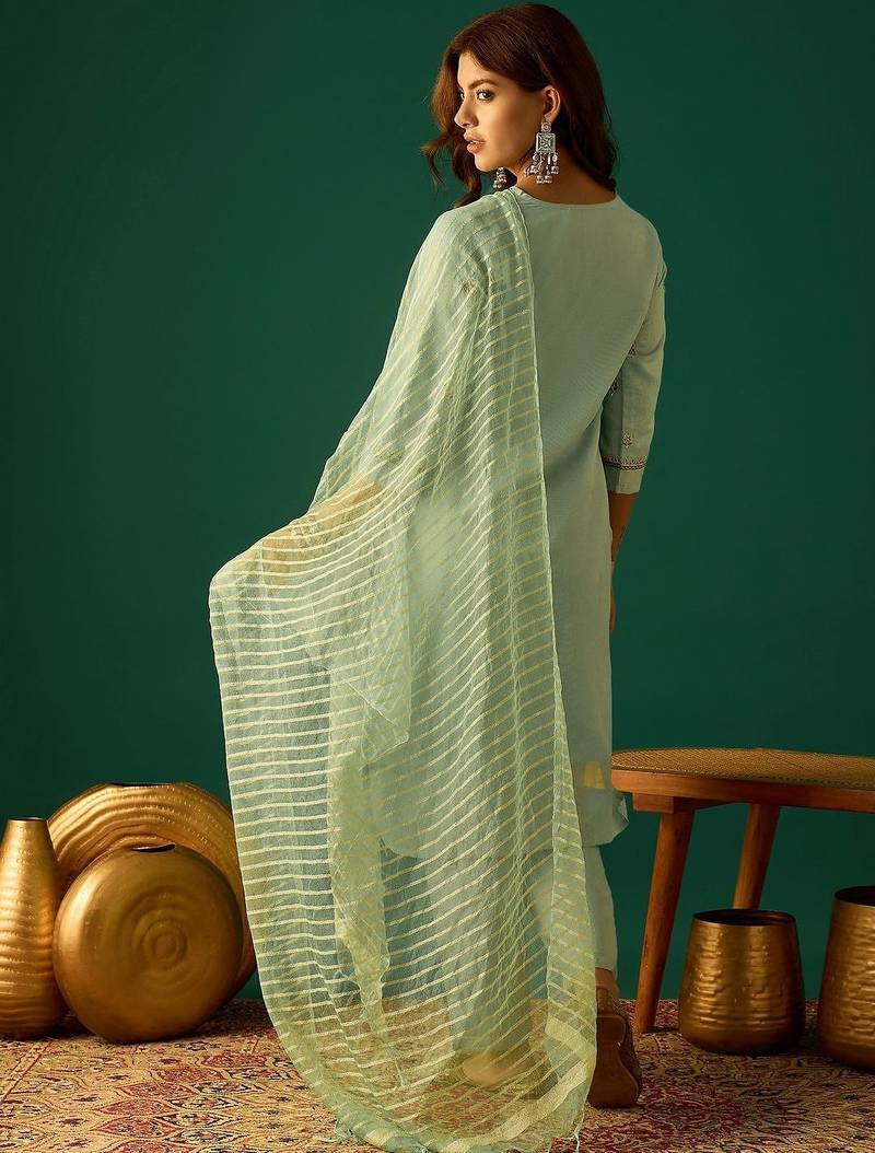 Women Ethnic Motifs Embroidered Regular Kurta with Trousers & Dupatta