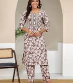 Floral Printed V-Neck Straight Kurta With Trouser