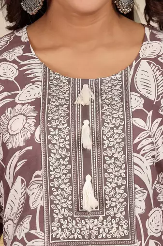 Floral Printed V-Neck Straight Kurta With Trouser