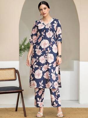 Floral Printed V-Neck Pure Cotton Straight Kurta With Trouser 1