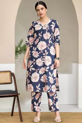 Floral Printed V-Neck Pure Cotton Straight Kurta With Trouser