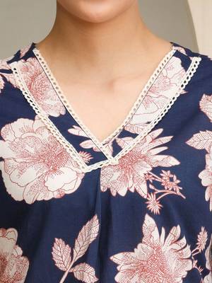 Floral Printed V-Neck Pure Cotton Straight Kurta With Trouser 2