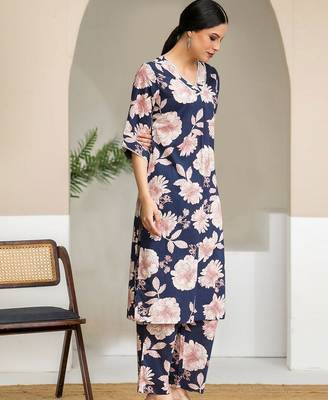 Floral Printed V-Neck Pure Cotton Straight Kurta With Trouser 3