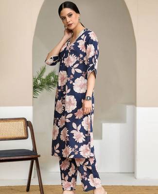 Floral Printed V-Neck Pure Cotton Straight Kurta With Trouser 4