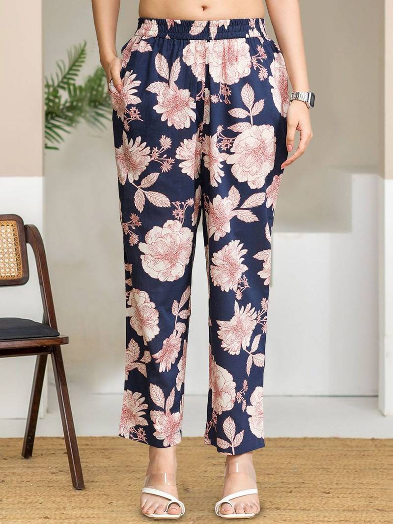 Floral Printed V-Neck Pure Cotton Straight Kurta With Trouser
