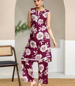 Floral Printed V-Neck Sleeveless Pure Cotton Straight Kurta With Trouser