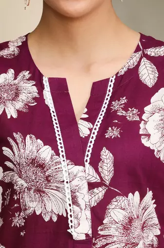 Floral Printed V-Neck Sleeveless Pure Cotton Straight Kurta With Trouser