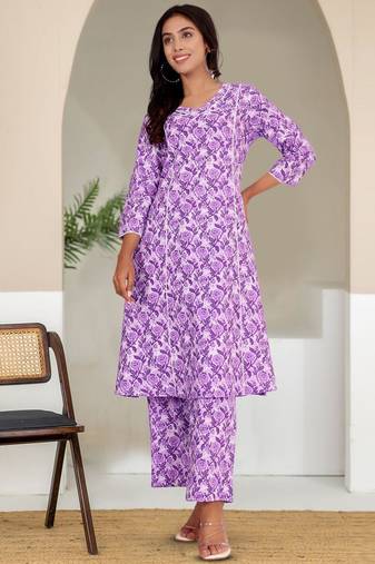 Floral Printed V-Neck Pure Cotton Straight Kurta With Trouser