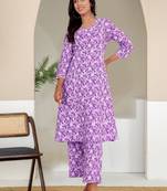 Floral Printed V-Neck Pure Cotton Straight Kurta With Trouser