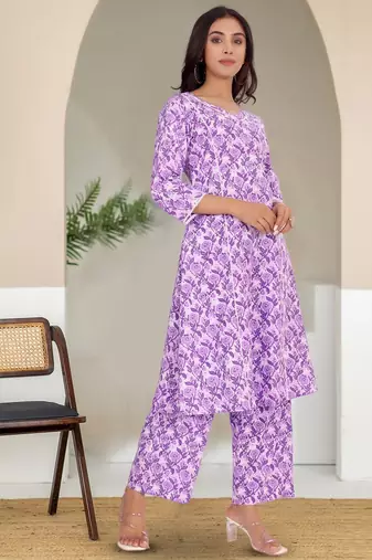 Floral Printed V-Neck Pure Cotton Straight Kurta With Trouser