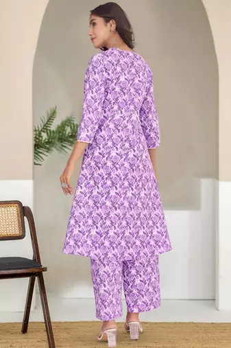 Floral Printed V-Neck Pure Cotton Straight Kurta With Trouser