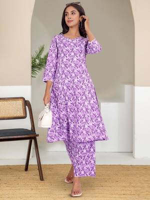Floral Printed V-Neck Pure Cotton Straight Kurta With Trouser 6