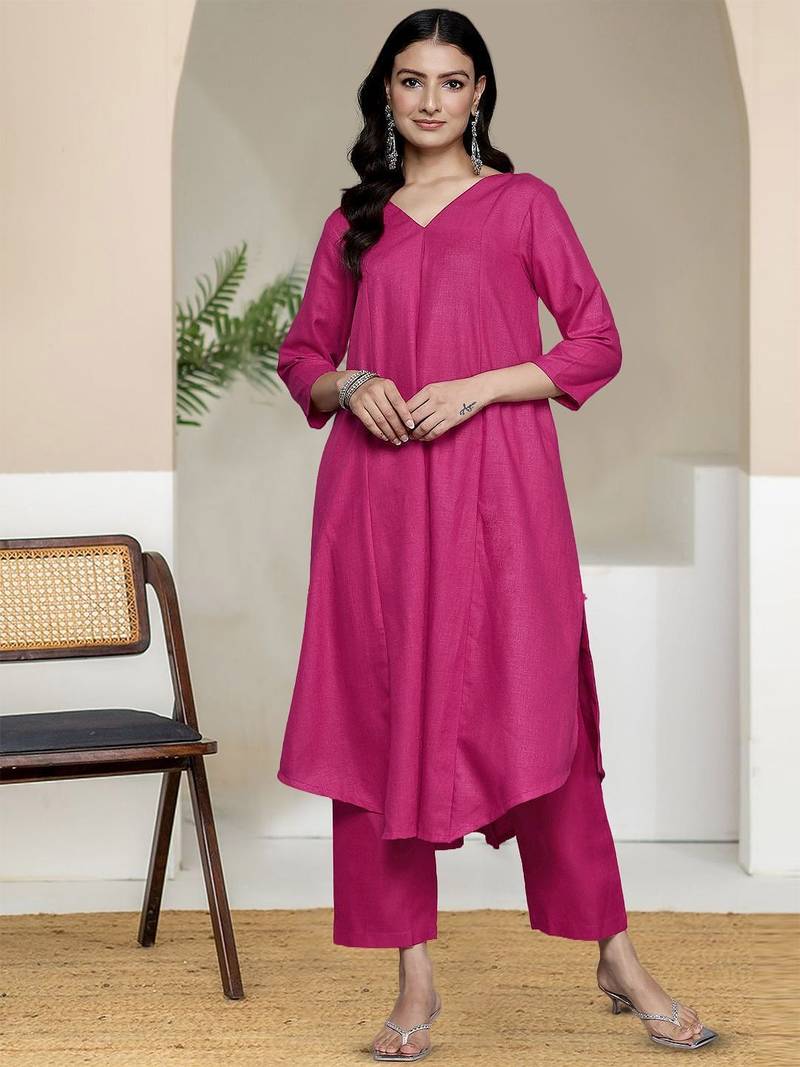 V-Neck A-Line Kurta With Trouser