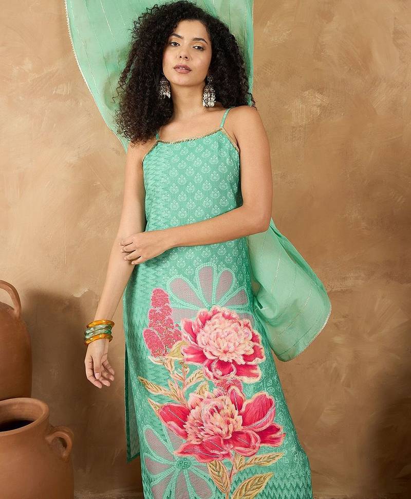 Women Floral Embroidered Kurta with Trousers & Dupatta