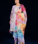 Women Floral Embroidered Cotton Kurta with Trousers & Dupatta