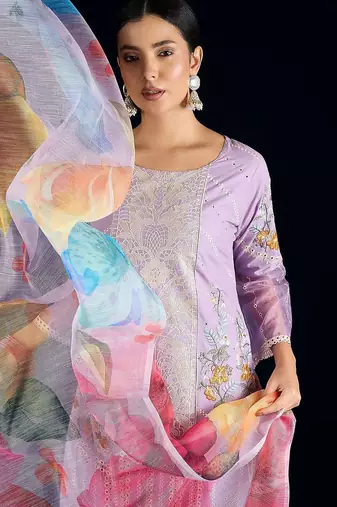 Women Floral Embroidered Cotton Kurta with Trousers & Dupatta