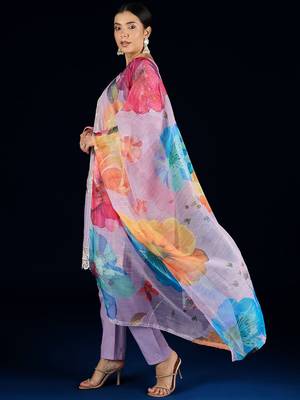 Women Floral Embroidered Cotton Kurta with Trousers & Dupatta 5