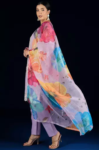 Women Floral Embroidered Cotton Kurta with Trousers & Dupatta