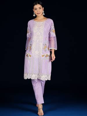 Women Floral Embroidered Cotton Kurta with Trousers & Dupatta 7