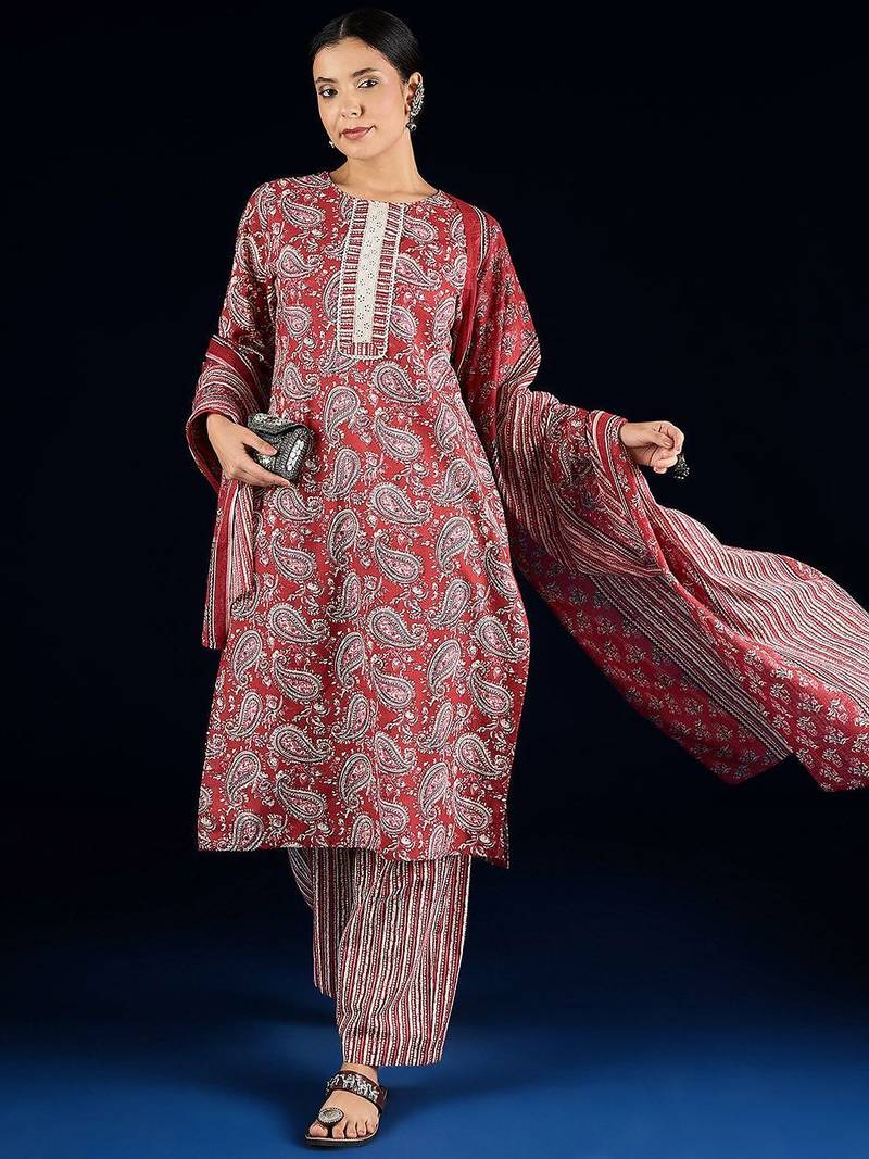 Women Paisley Printed Regular Kurta with Trousers & Dupatta