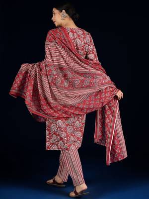 Women Paisley Printed Regular Kurta with Trousers & Dupatta 6