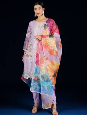 Women Floral Embroidered Cotton Kurta with Pyjamas & Dupatta 1