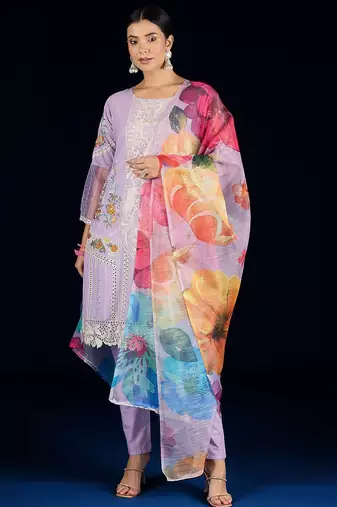 Women Floral Embroidered Cotton Kurta with Pyjamas & Dupatta
