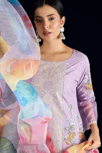 Women Floral Embroidered Cotton Kurta with Pyjamas & Dupatta