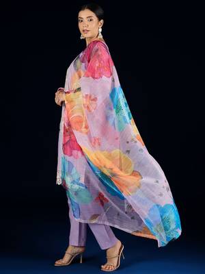 Women Floral Embroidered Cotton Kurta with Pyjamas & Dupatta 5
