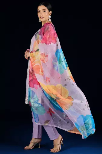 Women Floral Embroidered Cotton Kurta with Pyjamas & Dupatta