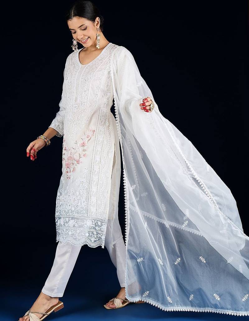 Women Floral Embroidered Kurta with Trousers & Dupatta