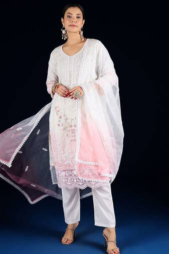 Women Ethnic Motifs Embroidered Sequinned Kurta with Trousers & Dupatta