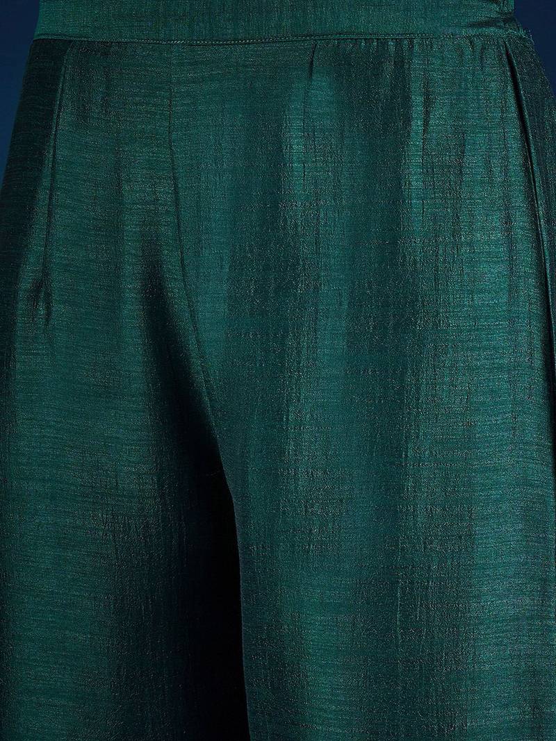 Floral Embroidered Zari Straight Kurta With Trousers & Dupatta