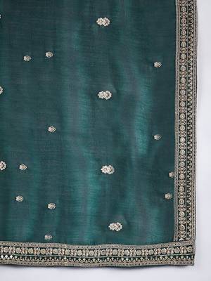 Floral Embroidered Zari Straight Kurta With Trousers & Dupatta 4