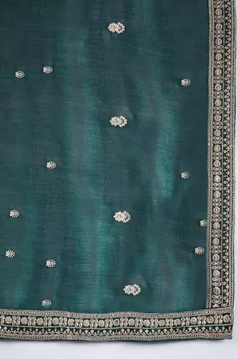 Floral Embroidered Zari Straight Kurta With Trousers & Dupatta