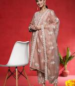 Women Ethnic Motifs Embroidered Thread Work Pure Cotton Kurta Set With Dupatta