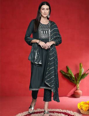Women Ethnic Motif Embroidered Sequinned Kurta with Trousers & Dupatta 1