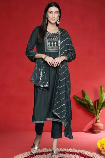 Women Ethnic Motif Embroidered Sequinned Kurta with Trousers & Dupatta