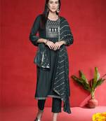 Women Ethnic Motif Embroidered Sequinned Kurta with Trousers & Dupatta