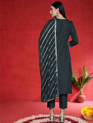 Women Ethnic Motif Embroidered Sequinned Kurta with Trousers & Dupatta 4